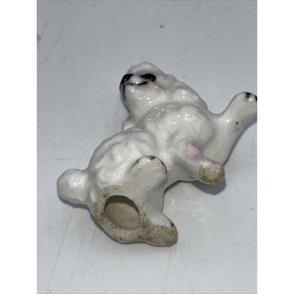 Vintage Bone China Shiken White with Pink Face Poodle Family of 2 Figurines